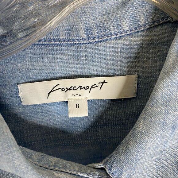 Foxcroft Dress Women’s Blue Chambray Button Down Shirt Pockets 100% Tencel 8 - Picture 10 of 11